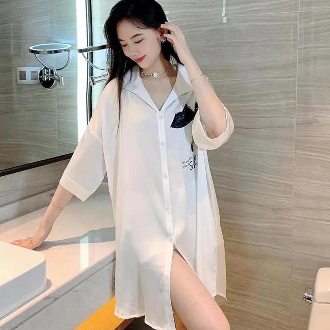 Sleepoi- Fanmu Daster Rayon Home Dress Rayon  2025 Baru Baju Tidur Sutra Es  Tipis Lengan Pendek Set