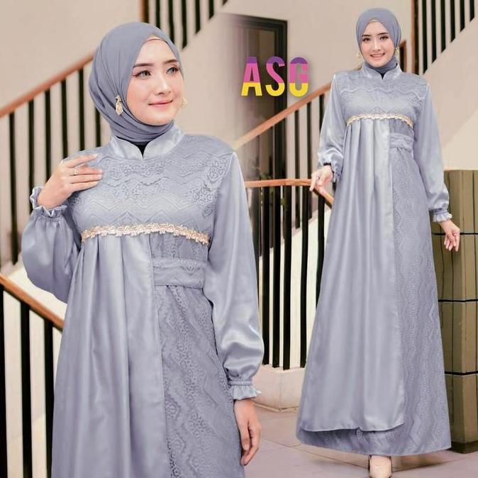 Gamis Terbaru Bella / Satin Velvet Mix Brukat Premium M/L/XL/XXL Maxi/Dress Tangan Karet Wudhu Konda