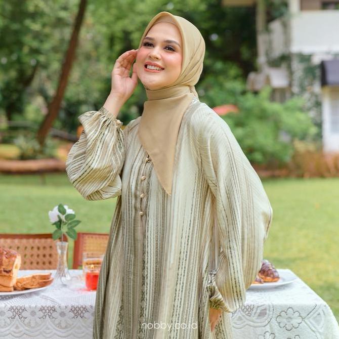 Nobby Sarimbit Mauli Dress Gamis Wanita Muslim Lengan Panjang Bahan Satin Soft Silk Baju Lebaran AS