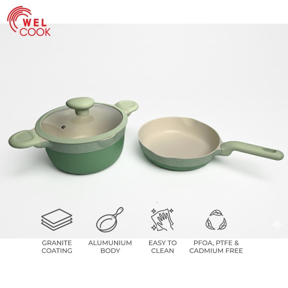 Welcook 3 Pcs Midori Series Panci Antilengket Set Masak Goreng Cookware - Hijau