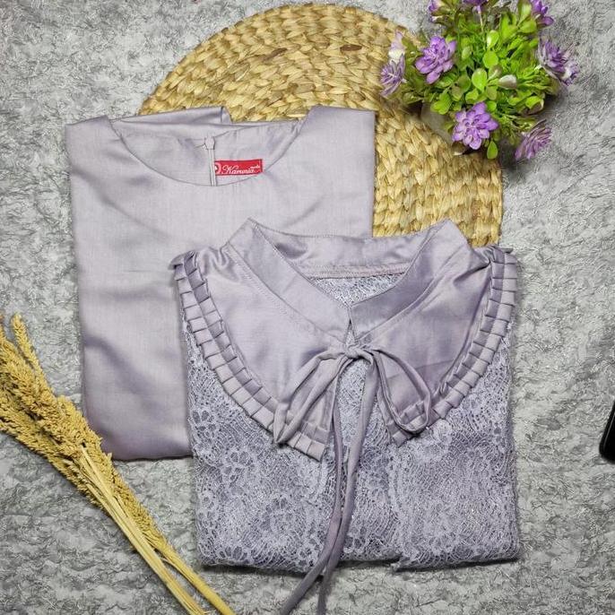 Gamis Set Inner dan Outer 2 in 1 Bahan Katun Toyobo Original Mix Brukat Dress Pesta Kondangan Bisa S