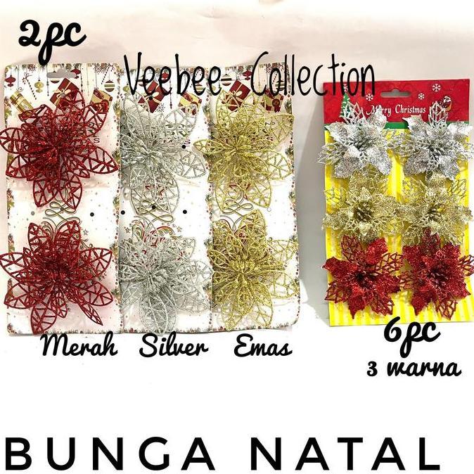 monggo] Bunga gliter hias pohon natal/ bunga natal/ hiasan natal/ christmas
