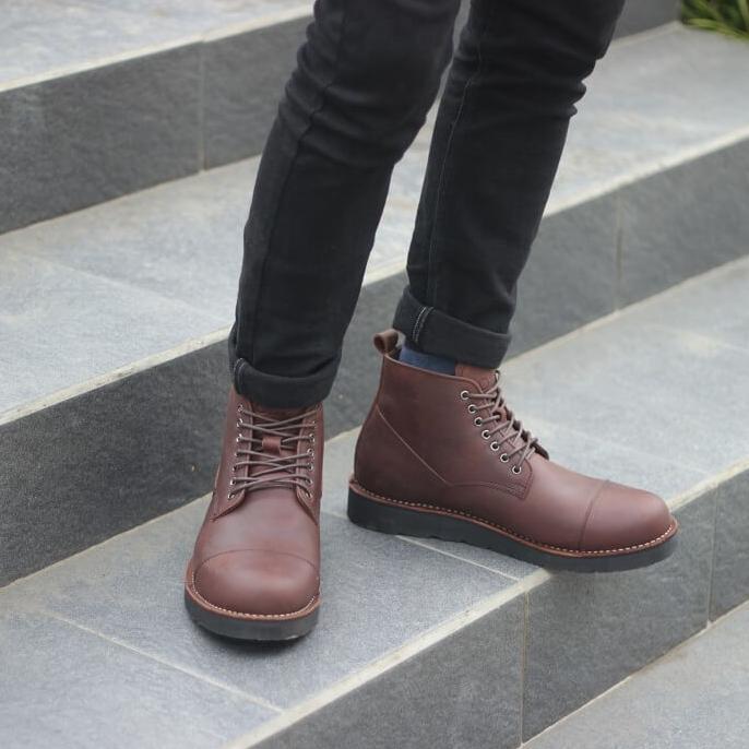 Cuci Gudang Otiv Gama Dark Brown - Sepatu Boots Kulit Asli Pria