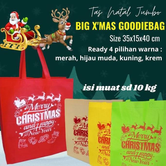 Ready stock] Tas Natal Jumbo Tenteng Spunbond Natal Besar Kain