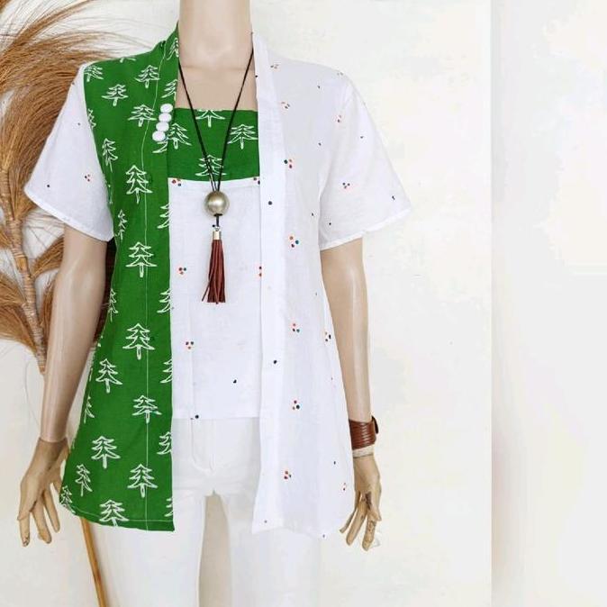 Promo Bulan Ini Simifashion Atasan Kebaya Wanita Lengan Pendek Jumputan Solo Natal Series Kutubaru