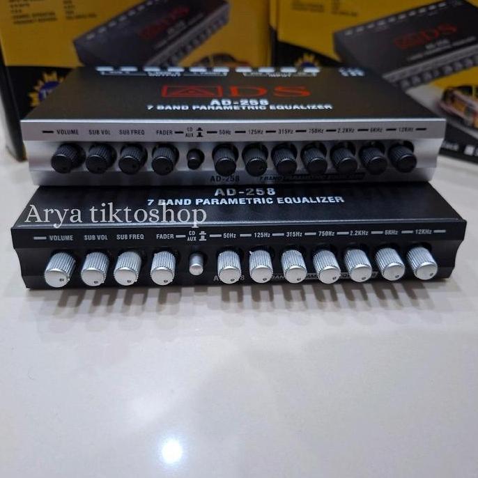 DN3 - Pream Parametrik ADS AD 258 Equalizer 7 Band Hitam Silver Penjernih Suara Mobil Input DC11-15V