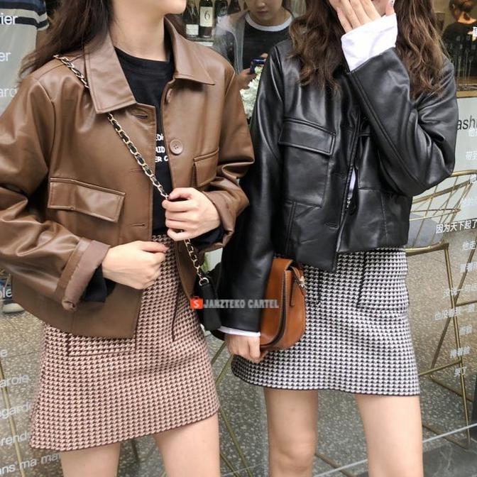 NEW JNK x TRENCH - Jaket Kulit Oversized Wanita OOTD Faux Synthetic Leather Jacket Jumbo Oversize Be