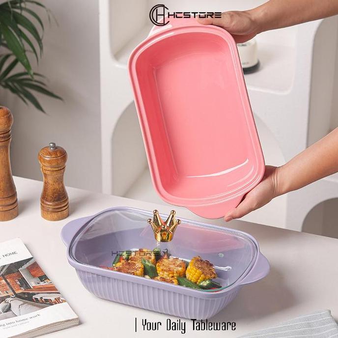 Instancodbisa- Hcstore [Satuan] Prasmanan Single Jumbo Keramik Tutup Kaca Crown Tahan Panas Microwav