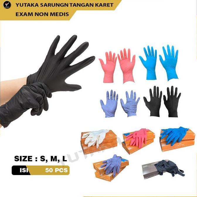 Bersihyuk- Sarung Tangan Karet Yutaka Non Medis Warna Hitam Powder Isi 50 Pcs/Termurah Sarung Tangan
