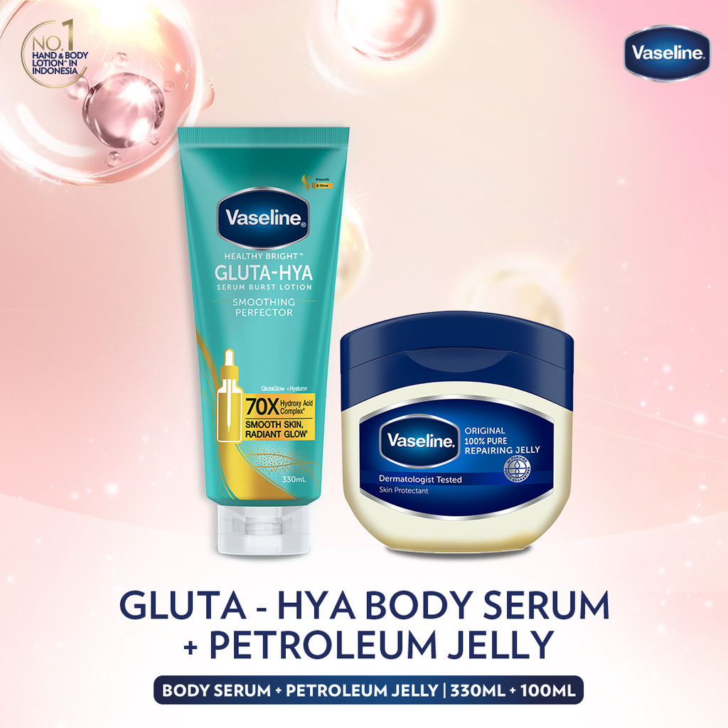 Vaseline Gluta-Hya Body Serum Smoothing 330ml + Petroleum Jelly 100ml