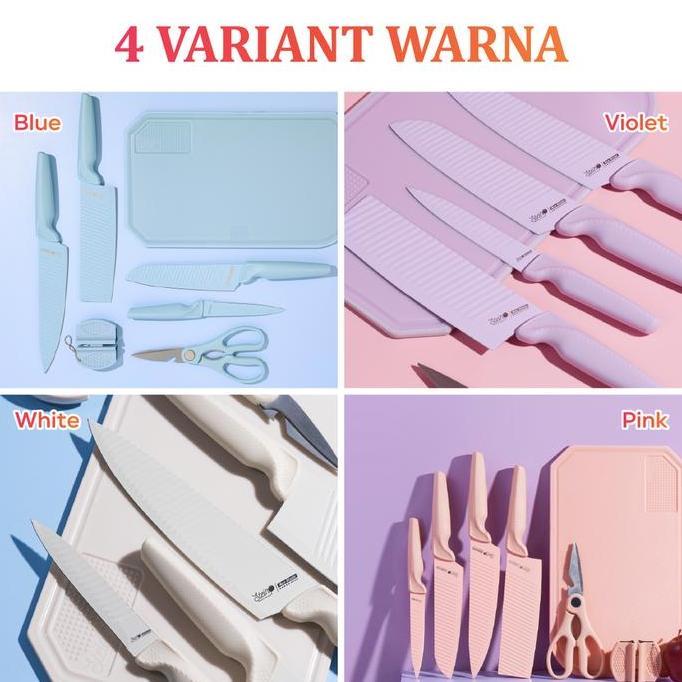 Instancodbisa- Stein Cookware Neo Blade Pink [Pisau Set + Talenan Set]