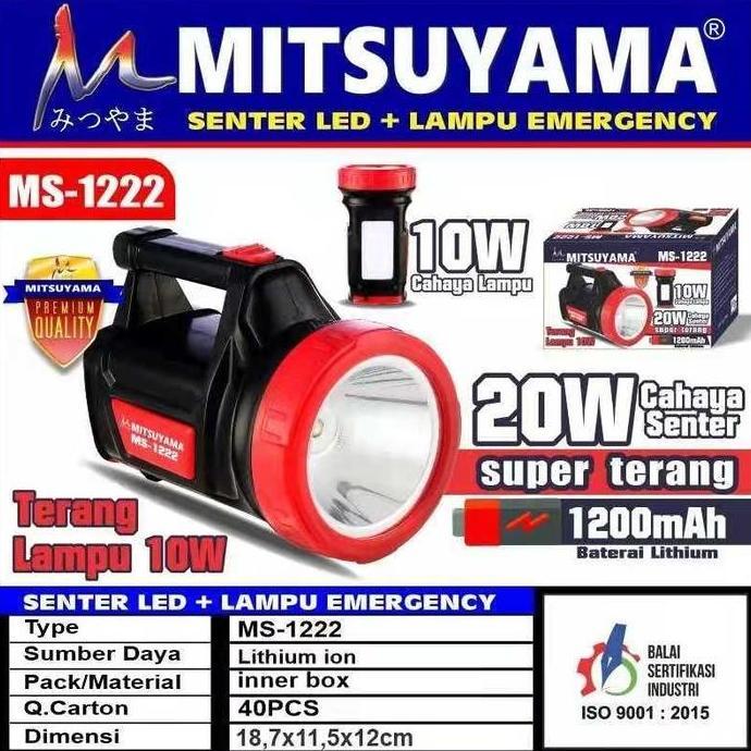 Senter LED Super Terang Mitsuyama 20w + Lampu 10w MS 1222