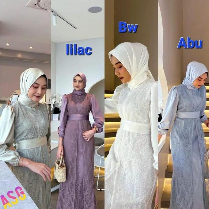 DV302 >> Gamis Busui Xiva / Dress Satin lapis Brukat Premium / Gamis Elegan Mewah Eksklusif Kondanga