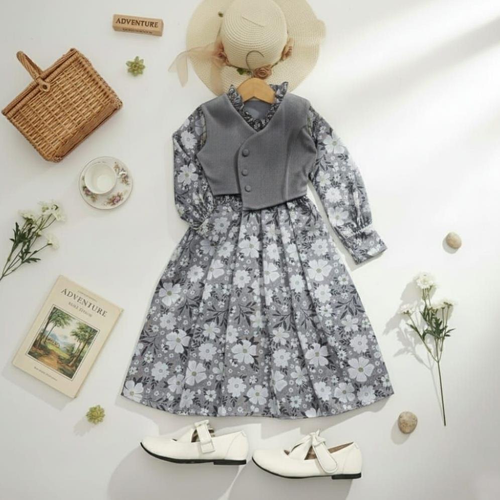 DISKON HALLYBABA X RICIS MOANA - GAMIS ANAK PEREMPUAN VEST ROMPI 1-10TH COTTON SILK | DRESS ANAK VES