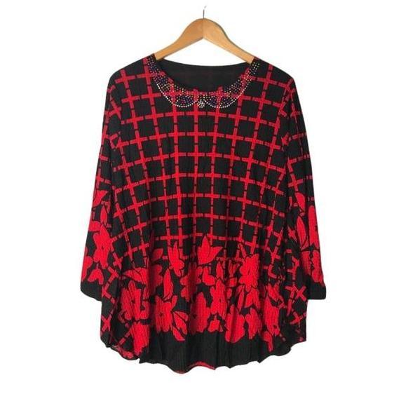 DE166 - Atasan Tunik JUMBO LD 110 CM - LD 130 CM TiLe Impor MeLar Lapisan Furing Motif Kotak Fit To 