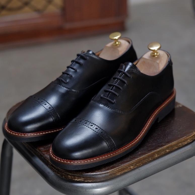 BESTPROMO Phier Black Oxwalker sepatu formal pria pantofel kulit hitam