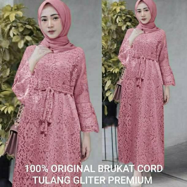 DISKON DRESS MAHOGANI BRUKAT YASINA GAMIS BRUKAT YUNI FASHION MUSLIM GAMIS PESTA