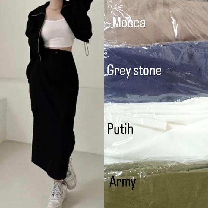 Terpopuler- [Jumbo] Mecca One Set Bomber Jaket Dan Rok Cargo - One Set Wanita Style Serut Setelan