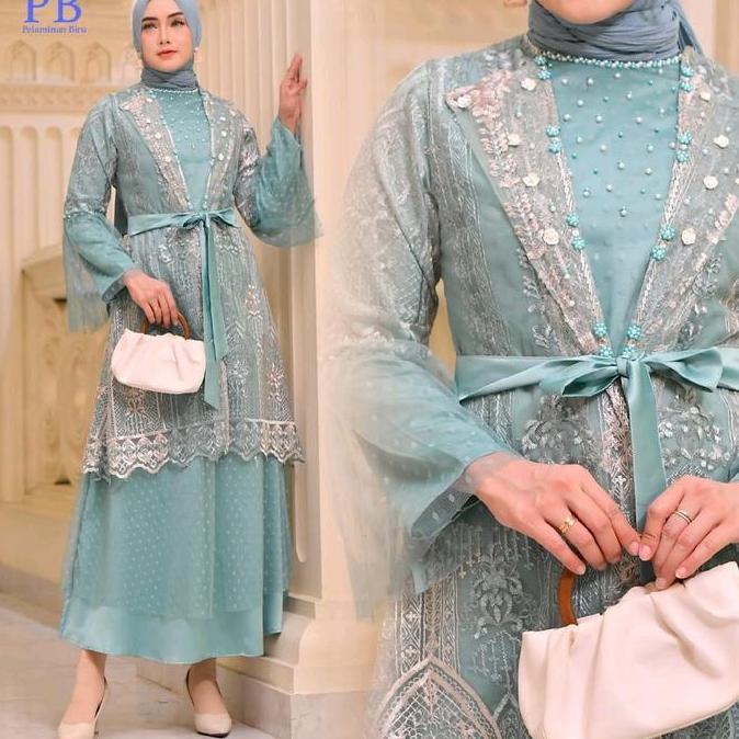 Instancodbisa- Gamis Ria Miranda Dress Free Hijab - Gamis Pesta - Dress Wanita Payet Mutiara