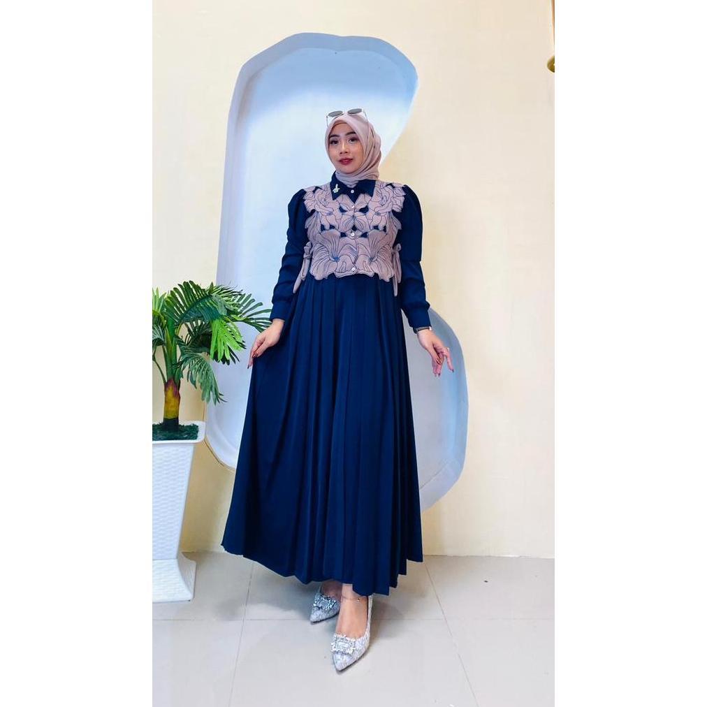 Disc Dress Wanita Muslim Safwa By Nk_Original, Baju Gamis Dewasa Panjang, Bahan Kenit  Mix Marinasil