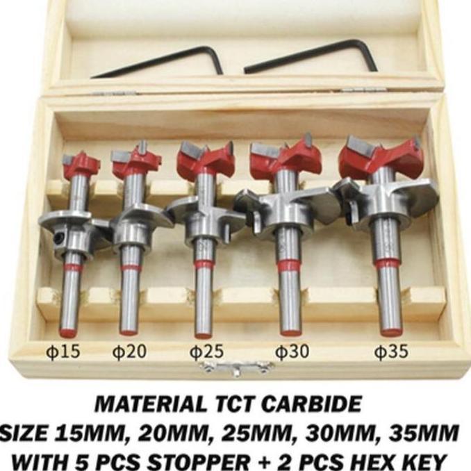 Homemid- Mata Bor Engsel Sendok Set 5 Pcs Hinge Boring Drill Forstener Bit Tct