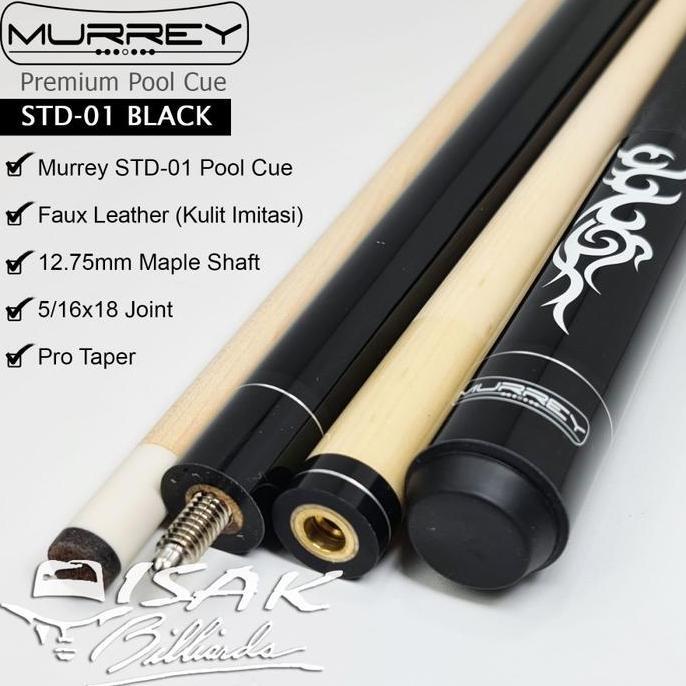 Murrey STD-1 - Maple Pool Billiard Cue Stick - Stik Biliar - Hitam