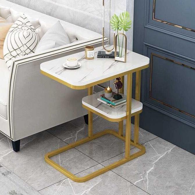 Meja Sofa ruang tamu minimalis dekorasi cafe resto putih gold / hitam