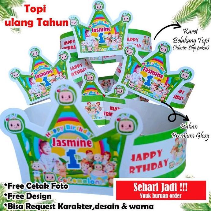 TERBARU! Topi ultah karakter isi 65pcs (PAKET TOPI & UNDANGAN)+ Desain foto anak (Bahan premium glos