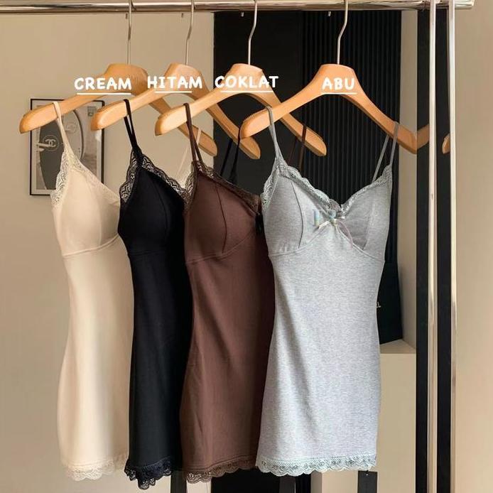 LNR Shop Midi Dress Dewasa dengan Pad Bra Cup Busa Ditambah Renda dan Pita Import Piyama Daster Baju