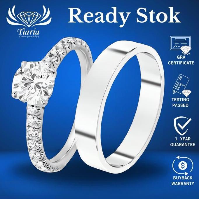 Cincin perak lamaran tunangan kawin couple lapis emas putih/platinum