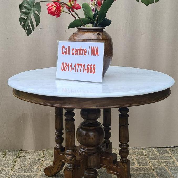 Terlaris Meja Marmer Bulat Diameter 100Cm Kaki Kayu Jati Model Knp