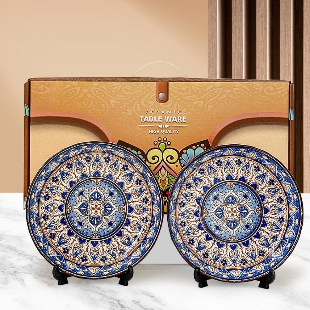 [PIRING ISI 2] Hampers Set Keramik Vintage Jepang Modern Bulat Piring Piring Keramik Bunga / Piring 