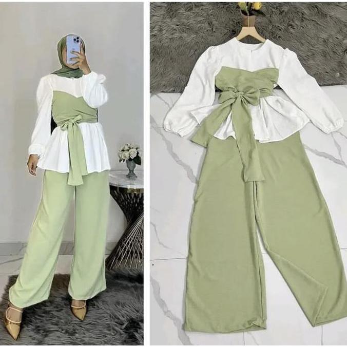 Set Lesti Bahan Crinkle Premium Dengan Celana Panjang
