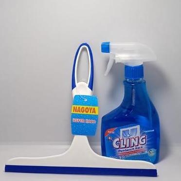 Cling Pembersih Kaca Botol Spray 440ML + Alat Karet Pembersih Kaca Pengering Lap Kaca Mobil Jendela 