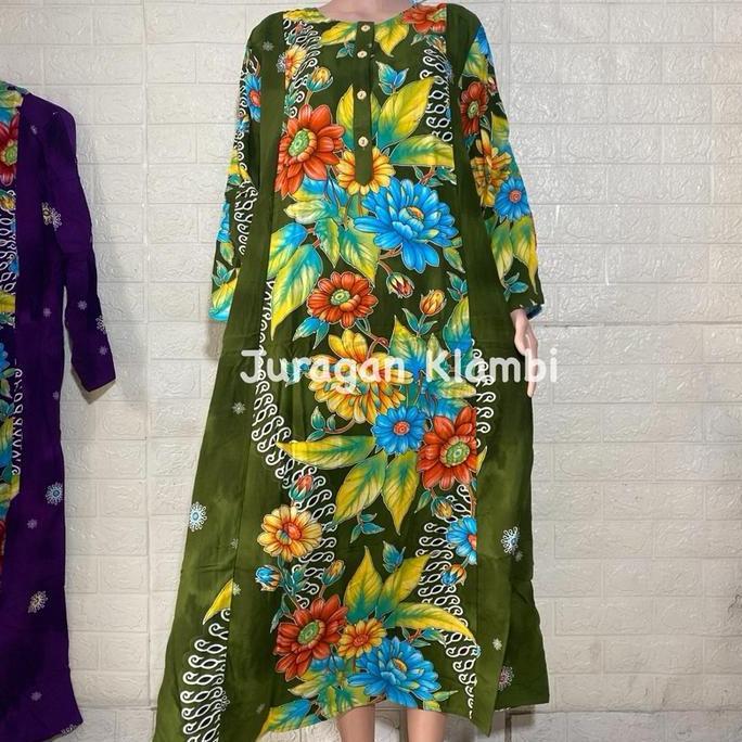 Hokywoi- Longdress Abaya Jumbo Ld 130 Kencana Ungu Label Biru Busui Kancing Hijab Wanita Muslim Gami