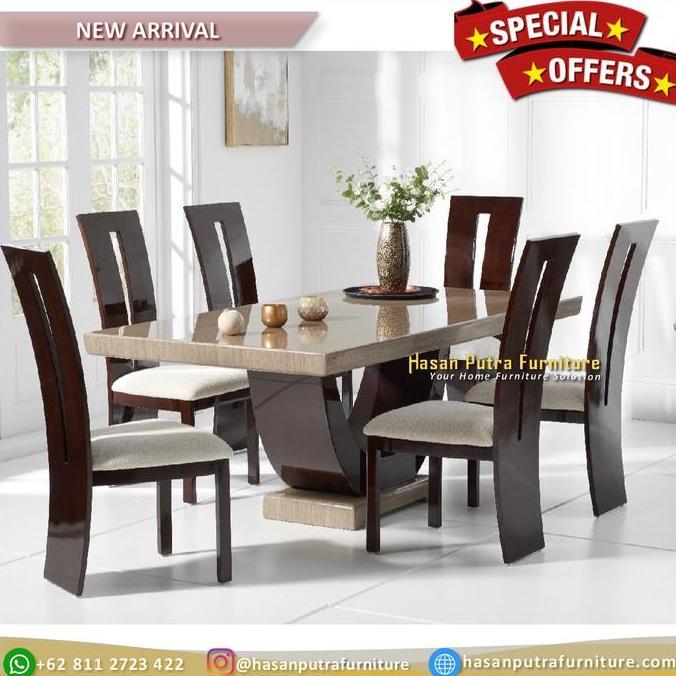Terlaris Meja Makan Marmer Kursi 6 Kayu Jati  Kursi Meja Makan Marmer Jati