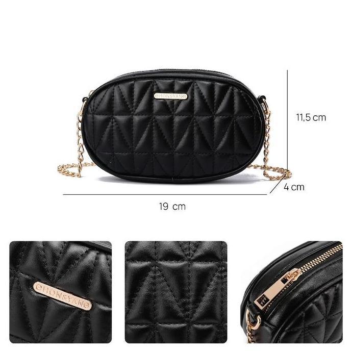 Alyee- Honyan Tas Selempang Wanita Kulit Slingbag Sling Bag  Oval Bulat Branded Original Terbaru - N
