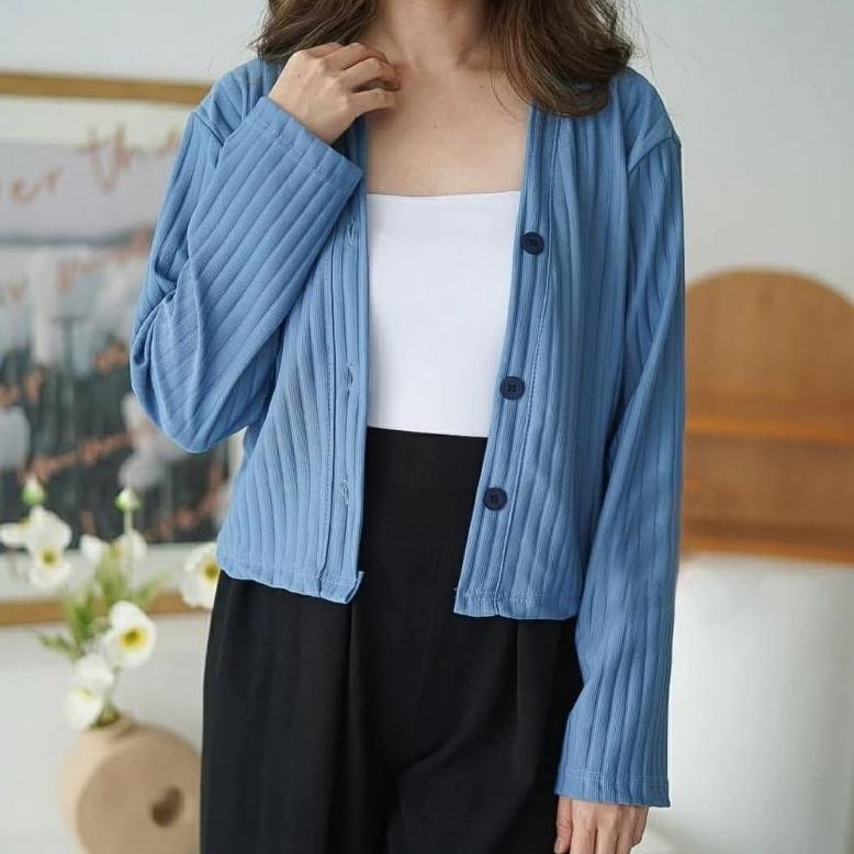 KUALITAS SUPER AKEMI HORNET KNIT CROP CARDIGAN WANITA / OUTER TOP KNITWEAR PREMIUM (COD)
