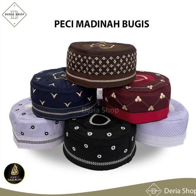 DF391 >> Peci MADINAH BUGIS Haji Kopiah Medina Santri Pesantren Dewasa Anak Laki Motif Model Bordir 