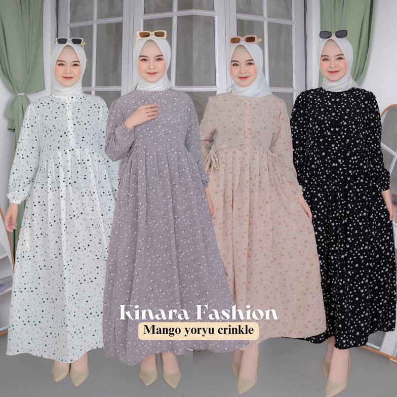 Natalia Dress Gamis Busui Bahan Yoryu Crinkle Motif Bunga Kecil Dewasa Remaja