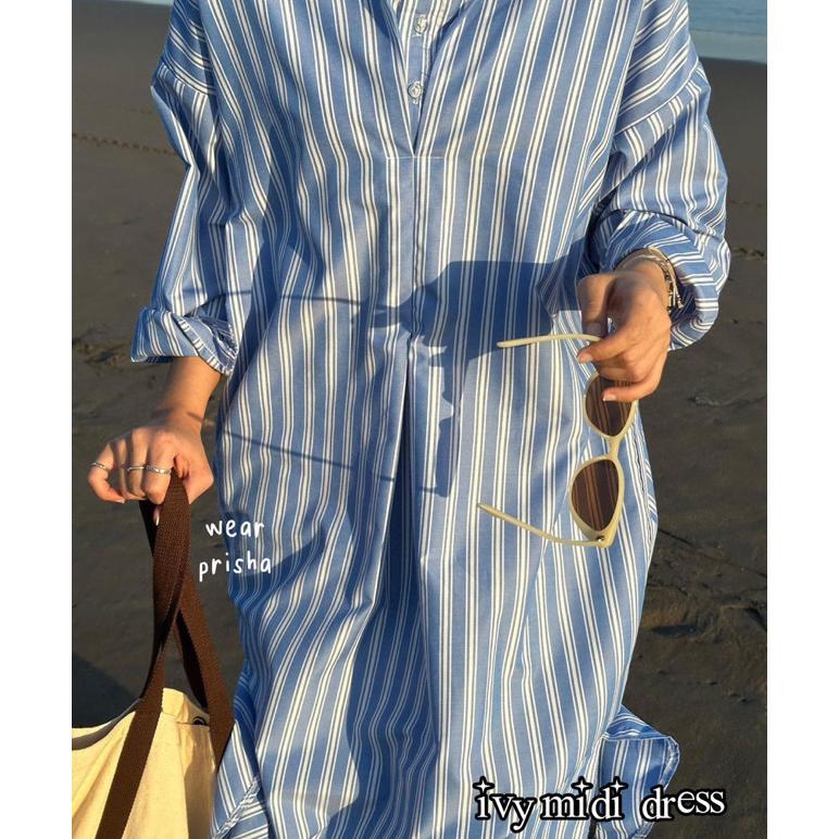 IVY STRIPE MIDI DRESS | TUNIK SALUR OVERSIZE GAMIS GARIS KATUN