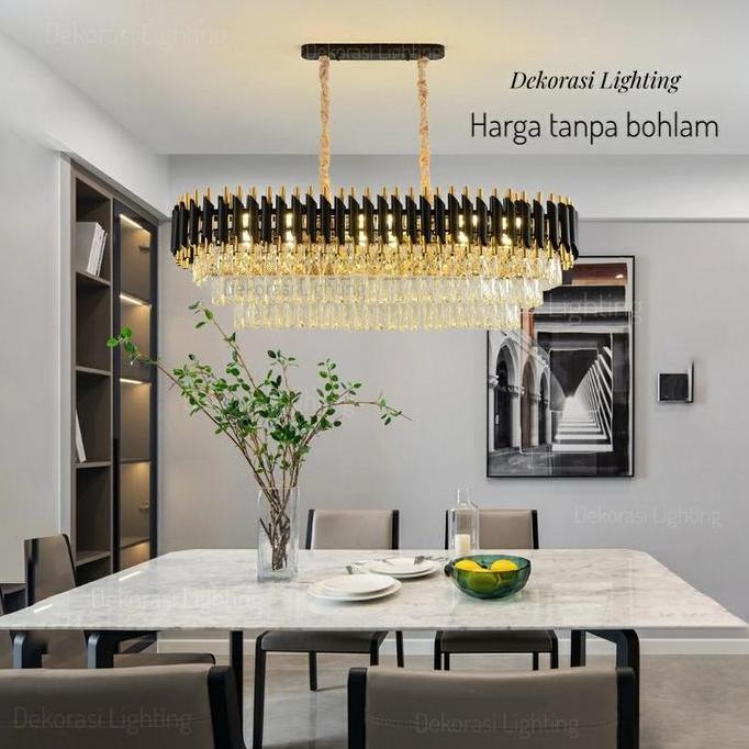 TERBARU - Lampu gantung kristal hitam gold 100cm panjang 15 lampu kristal 3susun