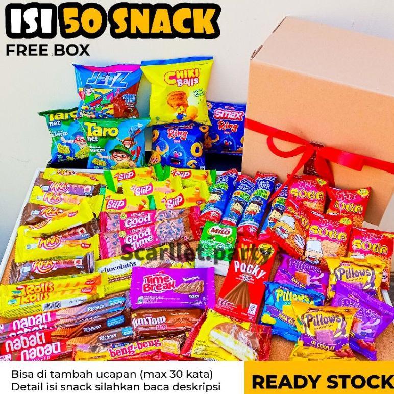 BESTPROMO [FREE BOX] PAKET KADO HAMPERS SNACK ISI 50 PCS SNACK NATAL LEBARAN KADO ULANG TAHUN BIRTHD
