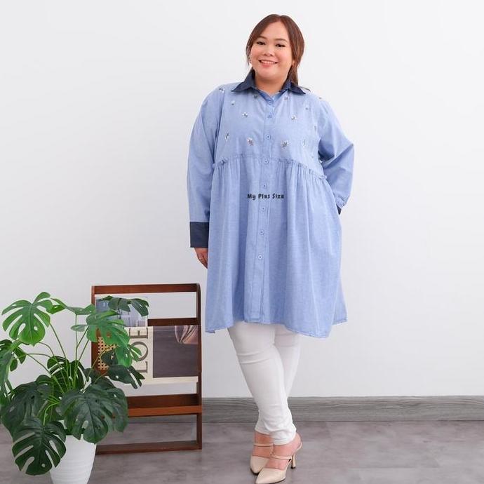 Tunik Bordir Floral Jumbo Wanita 3864, Ld 125, 135, 148 & 158 cm / Tunik Bordir Jumbo Wanita