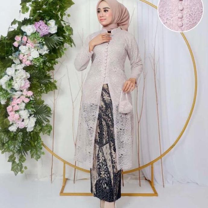 SET TUNIK KANCING BRUKAT LD 130 cm FREE MASKER/TUNIK KANCING DEPAN/TUNIK PESTA JUMBO