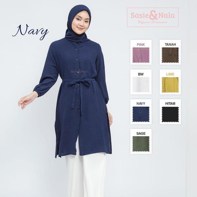 Long Tunik Maxi Crinkle Airflow Nyaman  - Sasie&Nala  gamis dress fit panjang Basic Muslim Wanita Mi