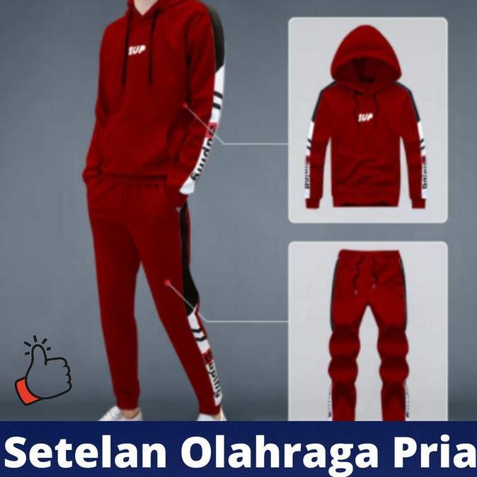 TERLARIS - SET Pakaian baju olahraga pria dewasa hoodie + celana training lari