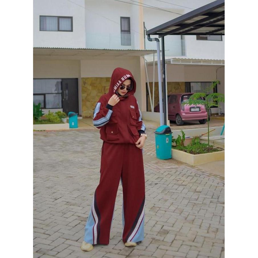 Oneset Sporty Briseis by Numiaa Fashion I Baju Croptop Jaket Celana Panjang Sporty LD 120