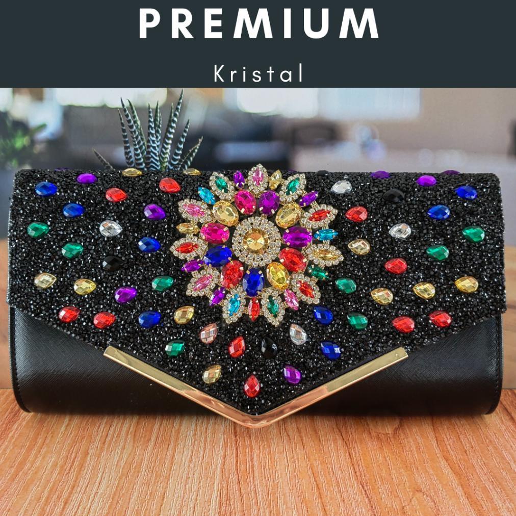 Tas Pesta Clutch Kondangan Wanita Kristal Swarovski Import Mewah Biru 7051064 KLIKSISTA Rose