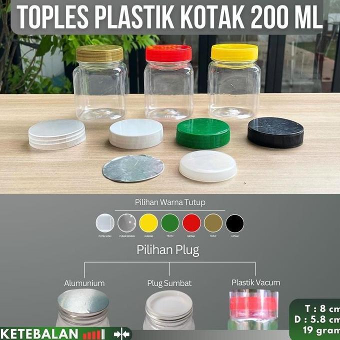 NEW Isi 100 pcs Toples Plastik Kotak 200 ml / Toples 200ml Sambal Jar Bumbu Coklat Selai